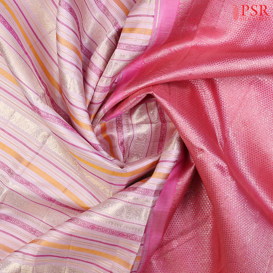 This Pale Lilac Pink &amp; Flamingo Pink Kanchipuram Silk Saree from PSR Silk Sarees is a stunning addition to the "Shrestha Kanjivaram" collection