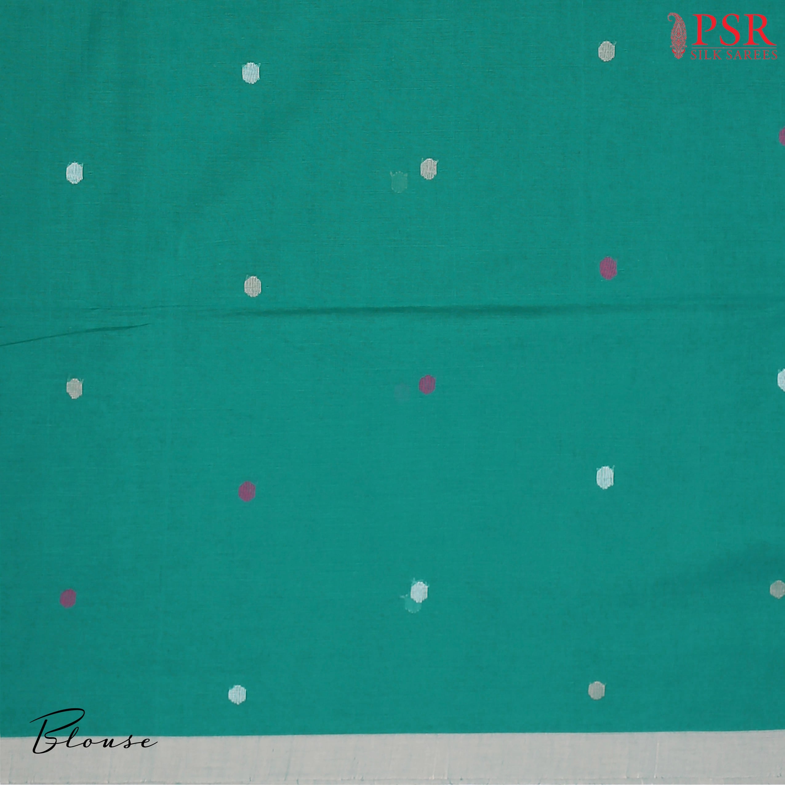 Persian Green Byloom Cotton Saree with Small Coin Thread Motifs & Floral Thread Work Pallu – PSR Silks