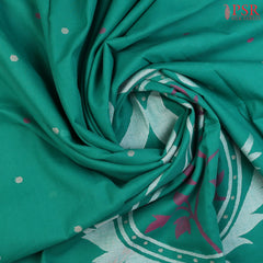 Persian Green Byloom Cotton Saree with Small Coin Thread Motifs & Floral Thread Work Pallu – PSR Silks