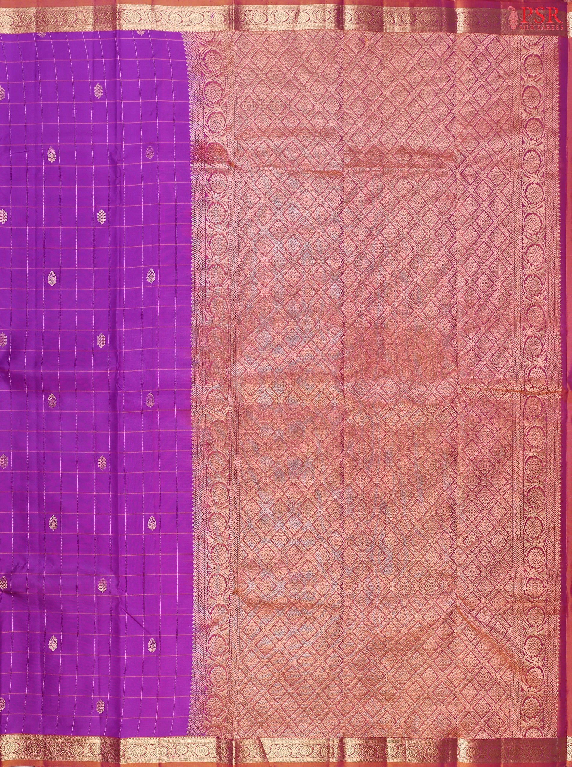 This Purple & Rosewood Brown Arani Silk Saree from PSR Silk Sarees is a refined blend of tradition and elegance.