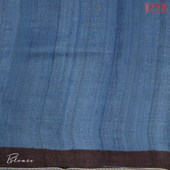 Queen Blue Kadhi Tussar Silk Saree with designer print work, scallop lace border, and matching plain blouse—an elegant fusion of tradition and modern style