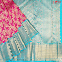 Queen Magenta Kanchipuram Silk Saree with Paddy Brocade Jacquard Weave & Turquoise Cyan Zari Korvai Border – Bridal Kanjivaram Collection by PSR Silks