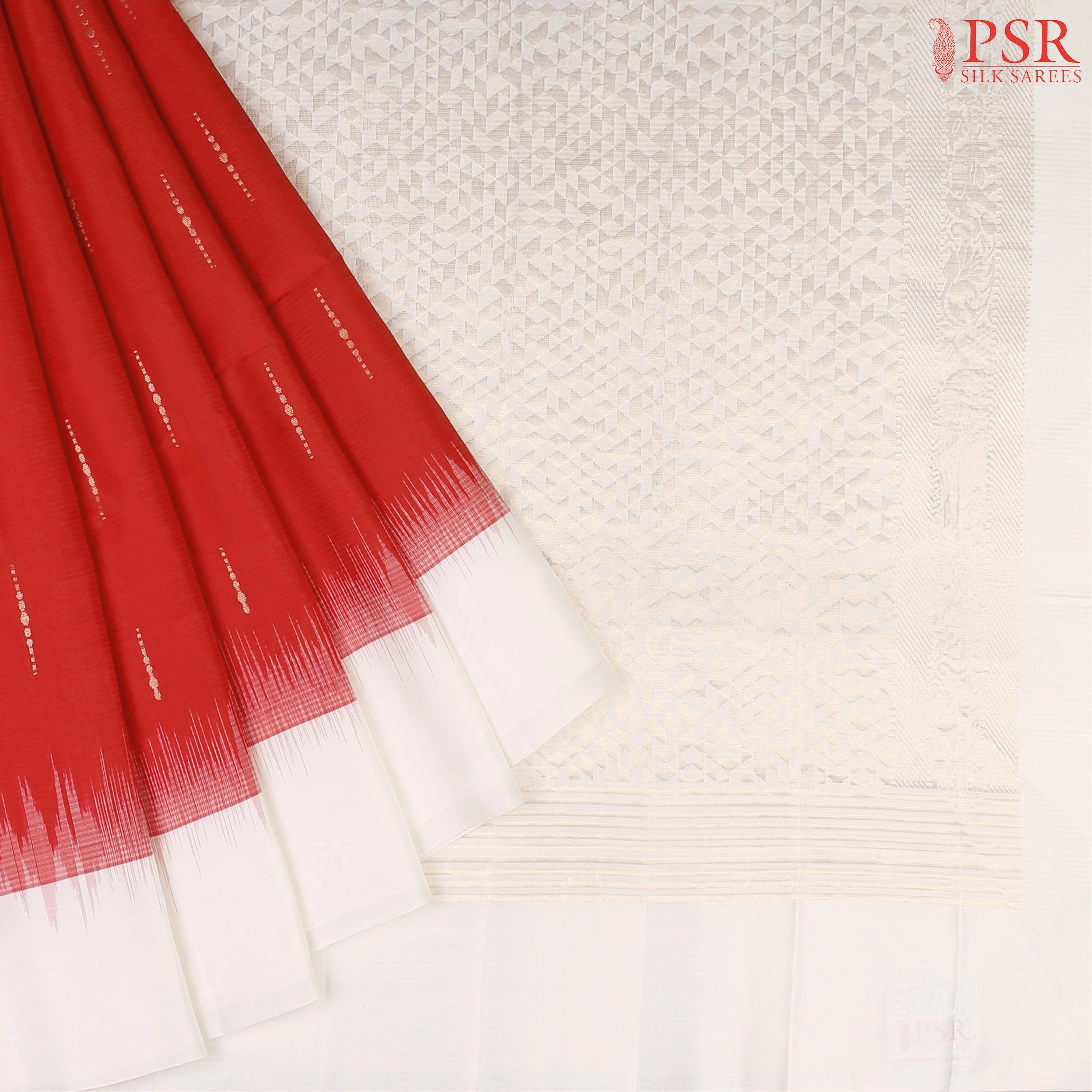 Red Soft Silk Saree with Golden Zari Traditional Motifs, Pearl White Pallu with Zari Work & Self-Striped Blouse – PSR Silks