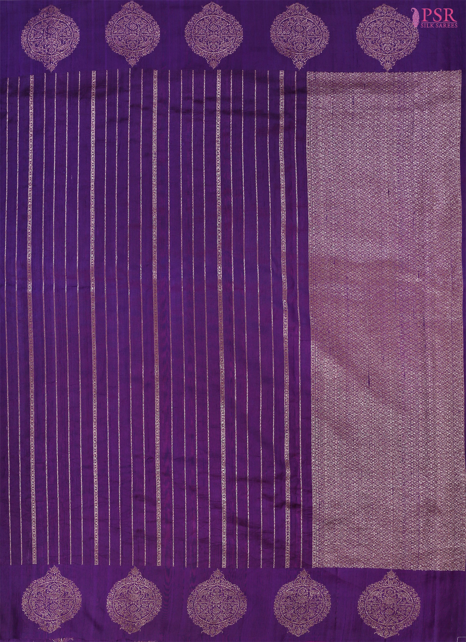 Exude Royalty with PSR Silks' Royal Purple Banarasi Jute Silk Saree!