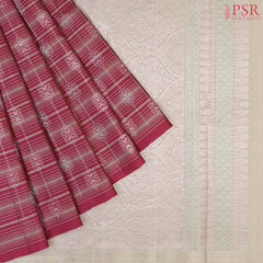 PSR Silk Sarees presents a Ruby Maroon Soft Silk Saree, beautifully complemented with an Olive Grey combination.