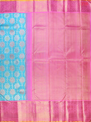 This stunning Sea Blue Summer & Fuchsia Pink Summer Kanchipuram Silk Saree crafted to perfection for brides who love a blend of tradition and charm