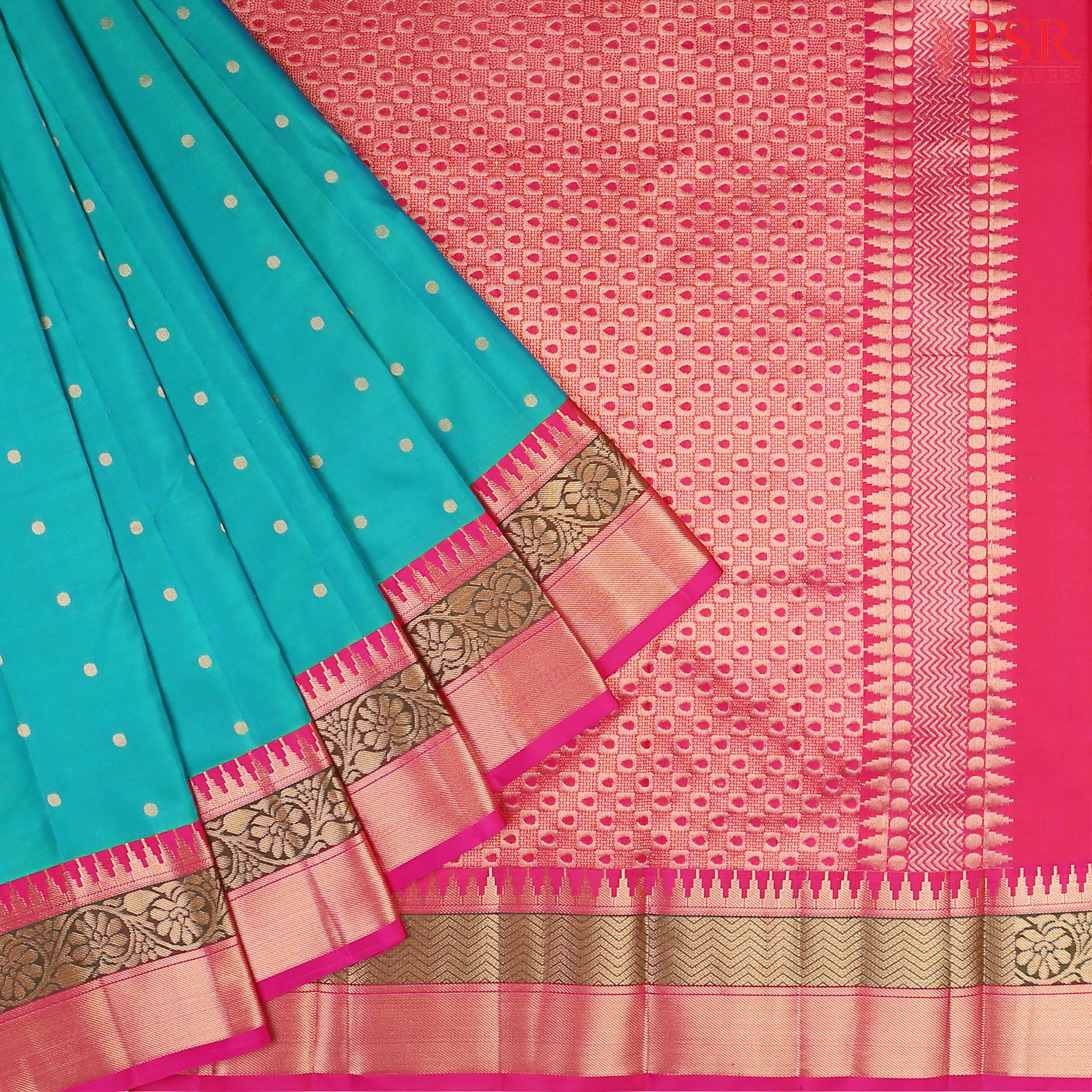 Turquoise Cyan Fancy Kanchipuram Silk Saree