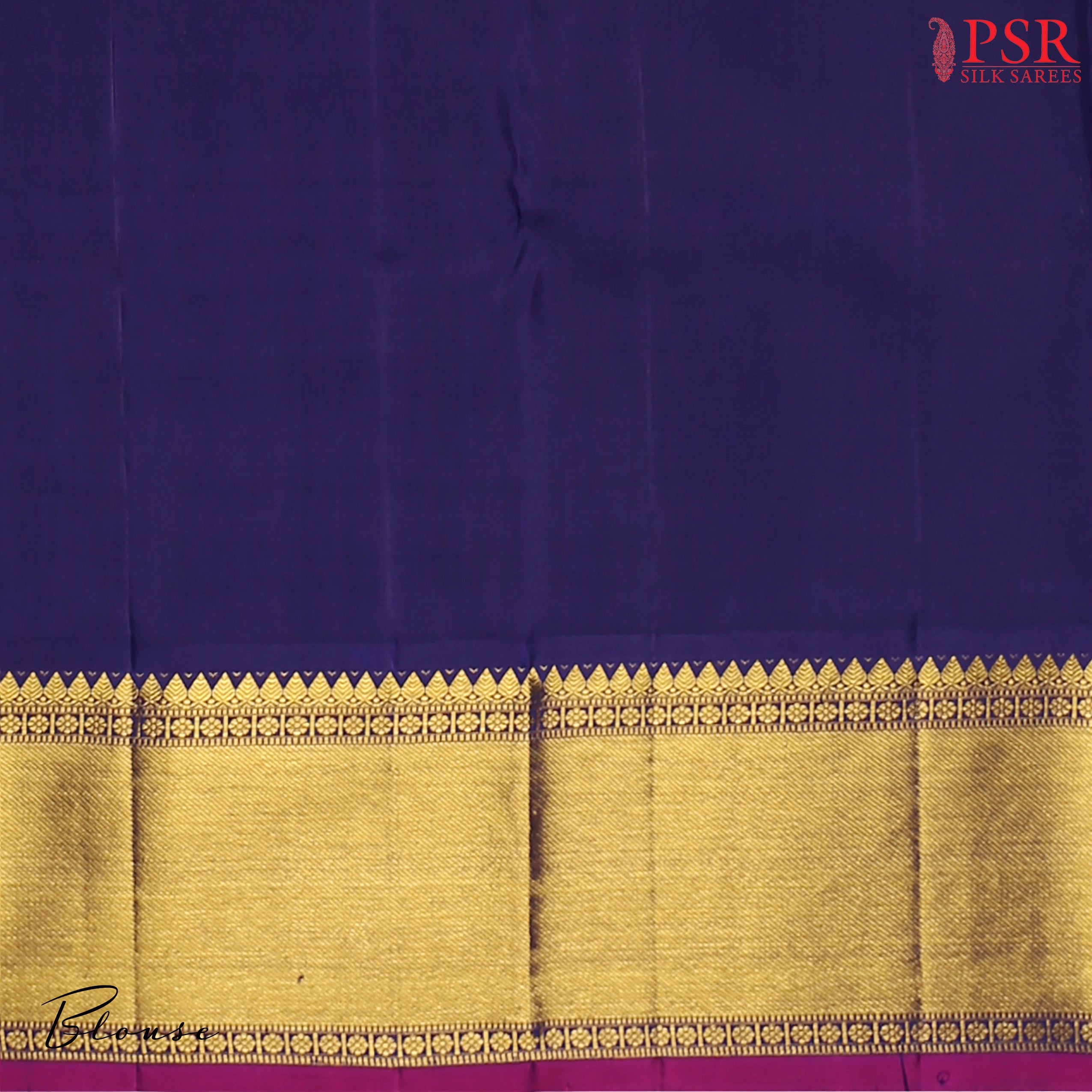 Turquoise Sea Green Kanchipuram Silk Saree with Traditional Zari Work Pallu & Border, Paired with a Plain Dark Blue Blouse – PSR Silks