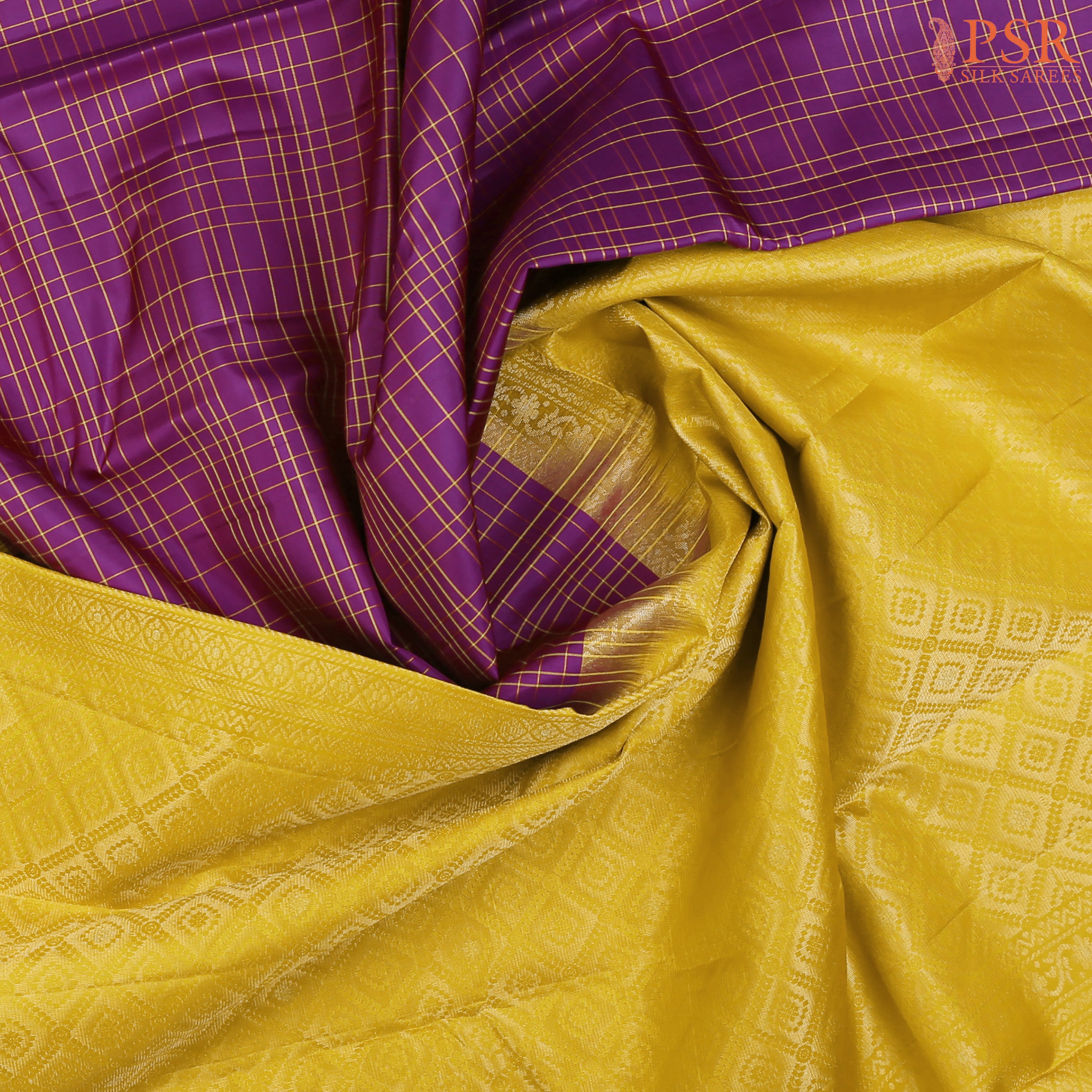 Graceful Vadamalli Purple Soft Silk Saree with Corn Yellow Accents