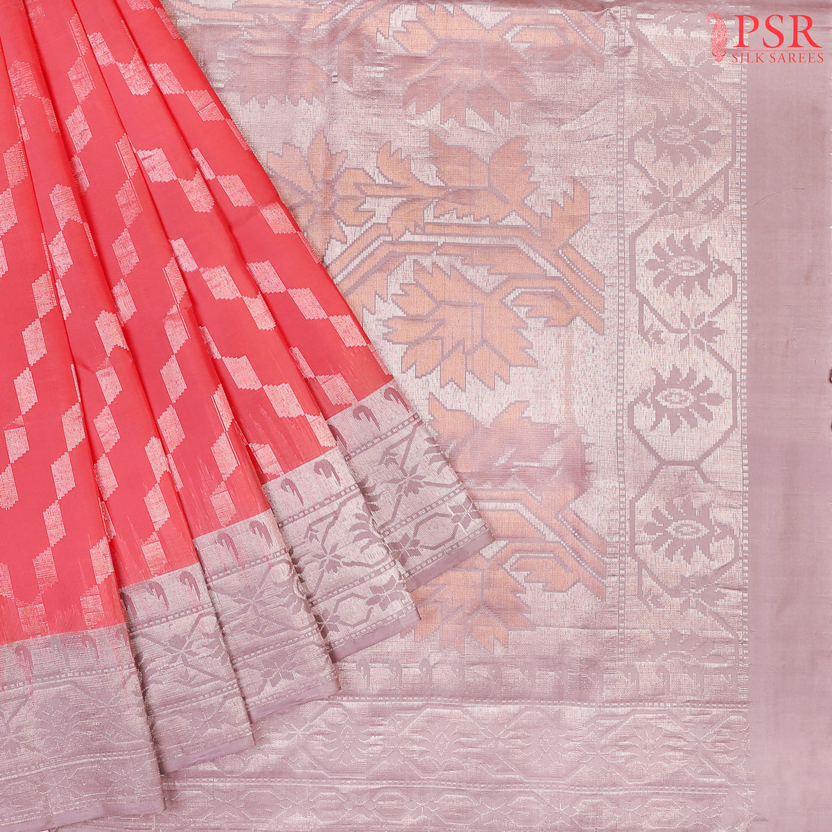 Drape yourself in the luxurious charm of our Vermilion Red Soft Silk Saree, beautifully complemented by a Mauve Blush combination. 