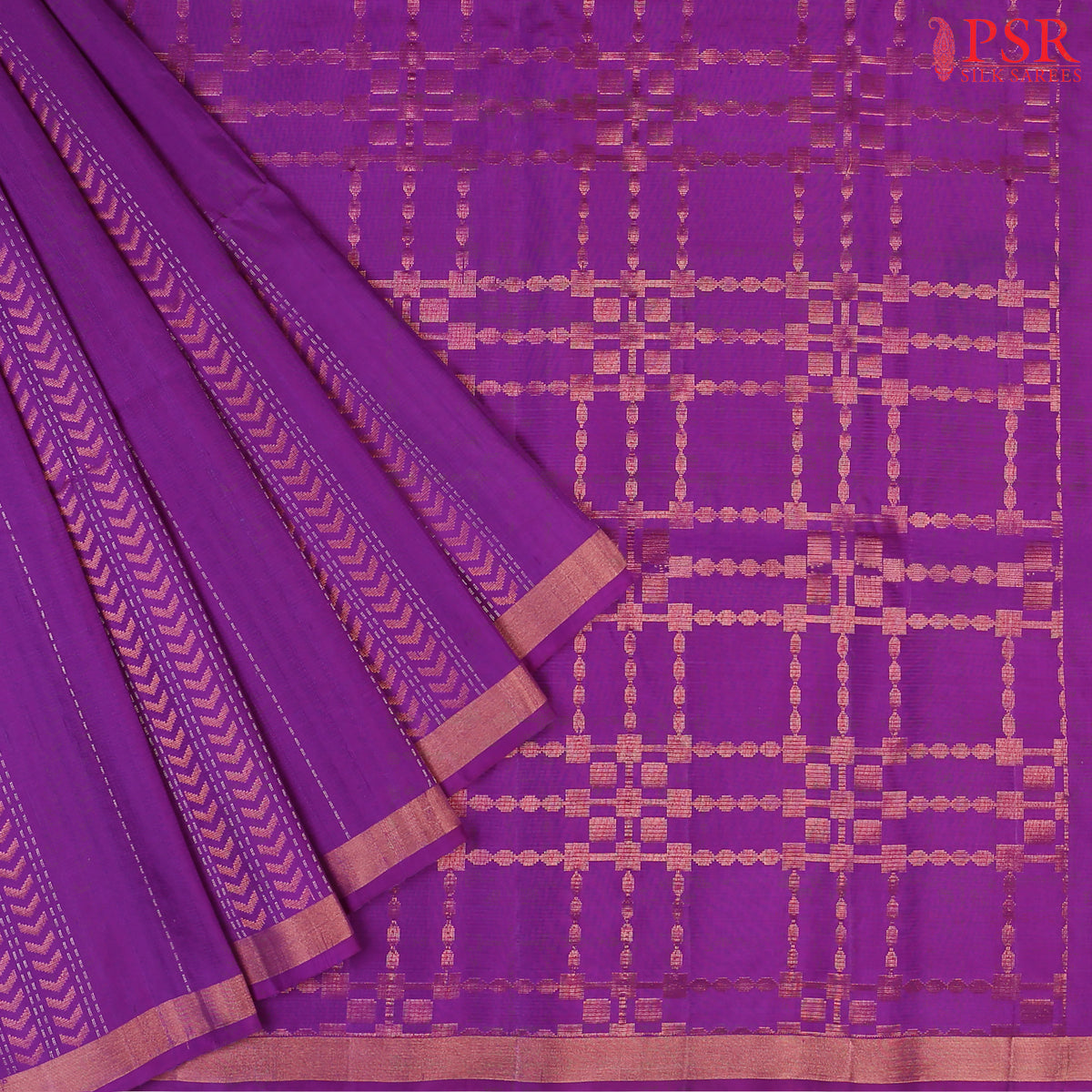 Indulge in timeless elegance with our Vivid Purple&nbsp;Soft Silk Saree, crafted to perfection with&nbsp;impressive copper zari jacquard stripes patterm. 