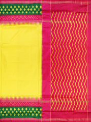 This Yellow &amp; Magenta Pink Pochampally Silk Saree from PSR Silk Sarees is a radiant blend of tradition and elegance.